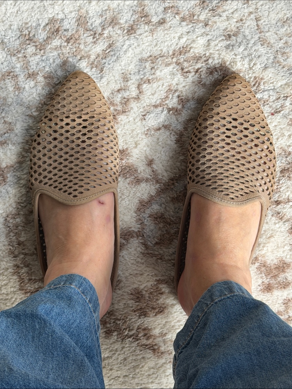 Dolce Vita Taupe Perforated Pointed Slip-On Mules